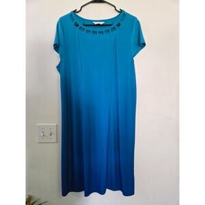 Christopher & Banks Blue Ombre Dress Women’s Large – Short Sleeve Cutout Necklin